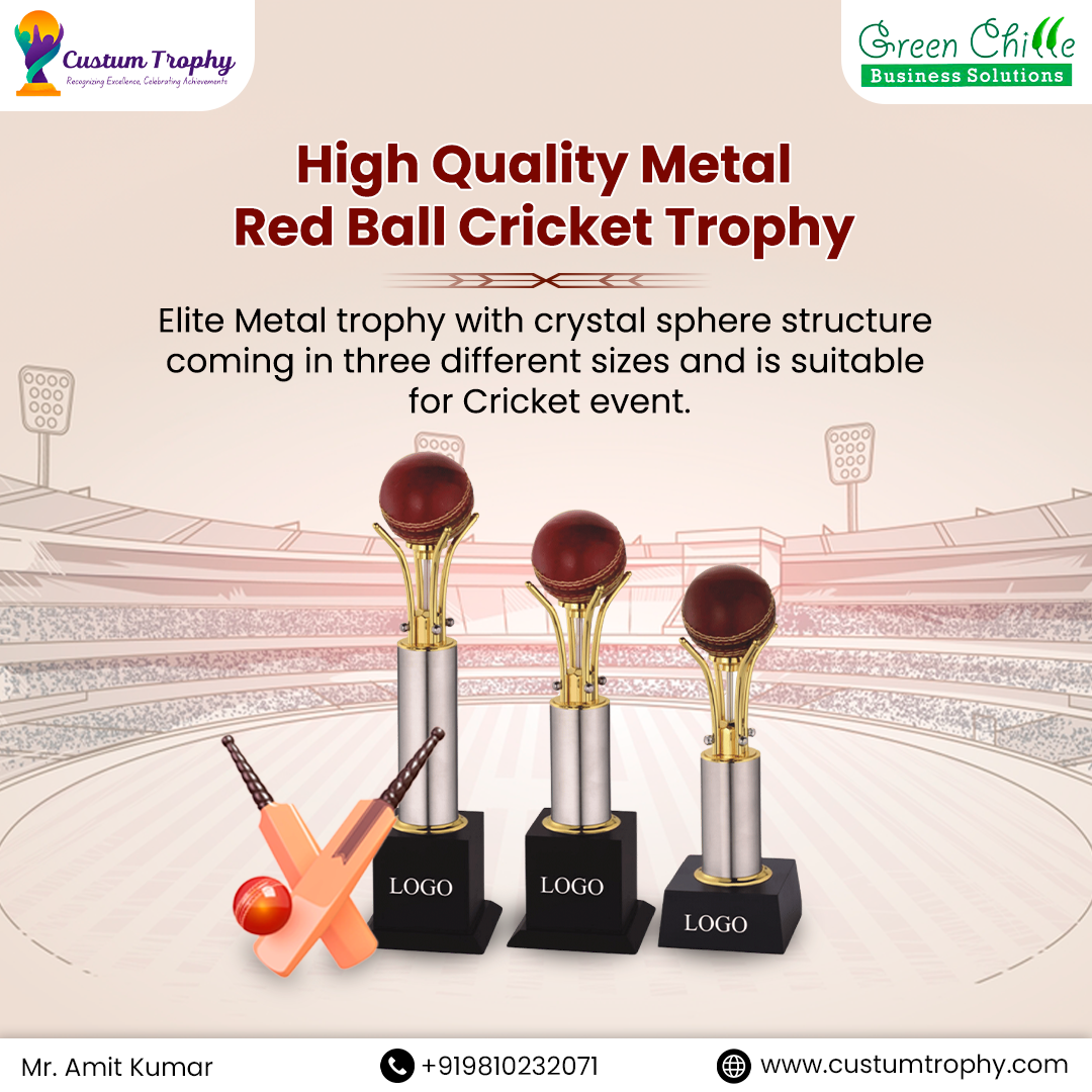 High Quality Metal Red Ball Cricket Trophy